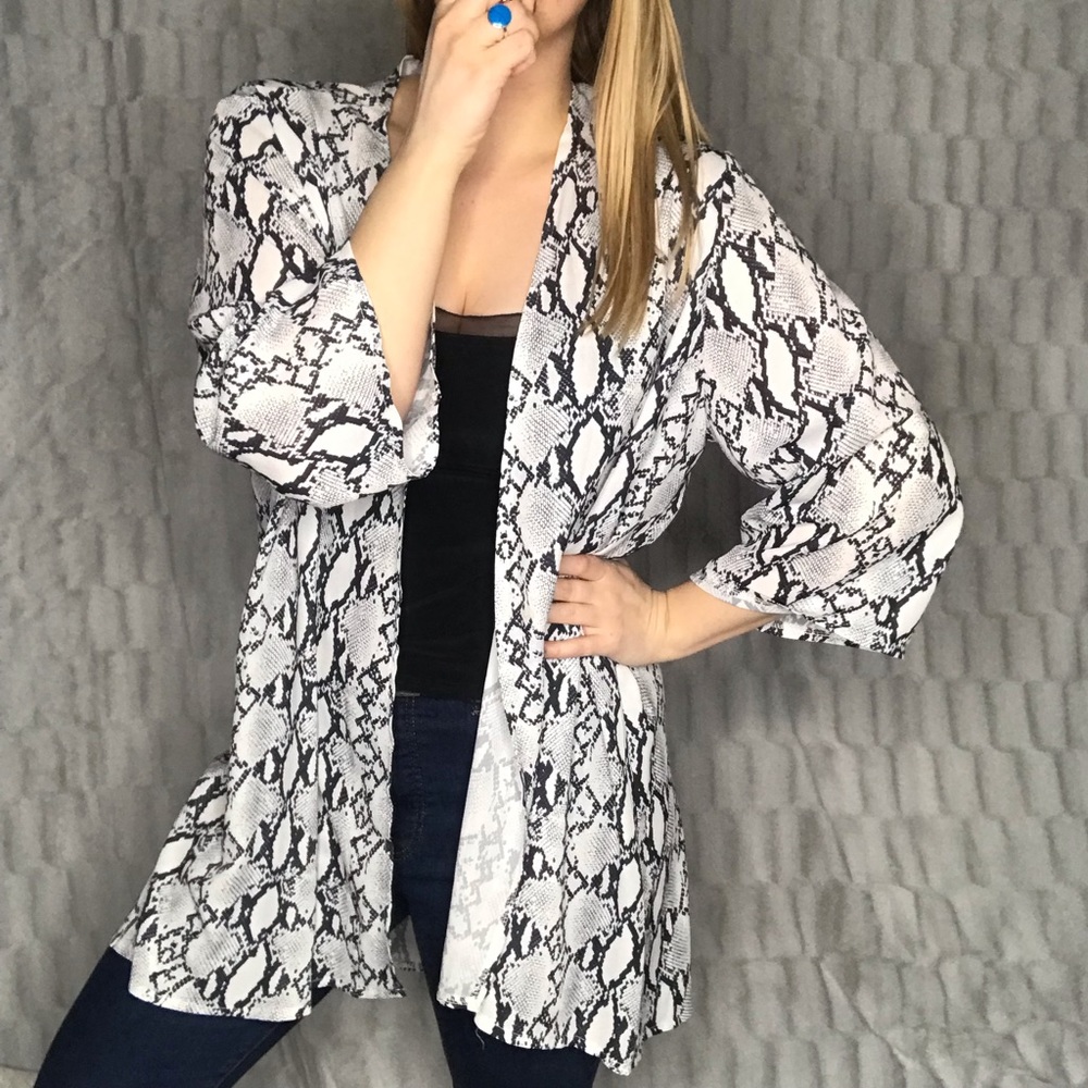 Pink Milly Snake Boho Open Front Silky Kimono Top